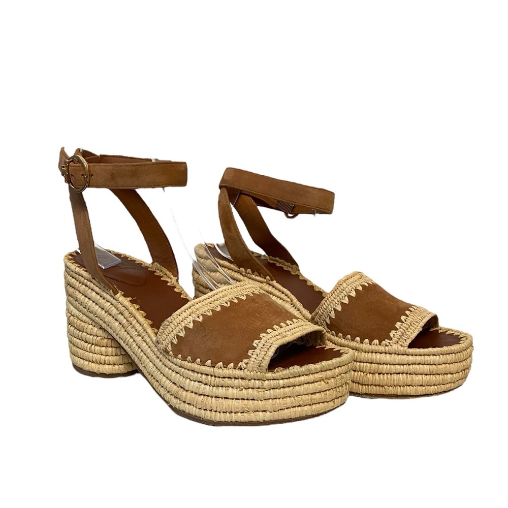 Tory Burch Arianne Platform Ankle Strap Chunky‎ Heel 90mm Sandal Brown 10 - Picture 2 of 15